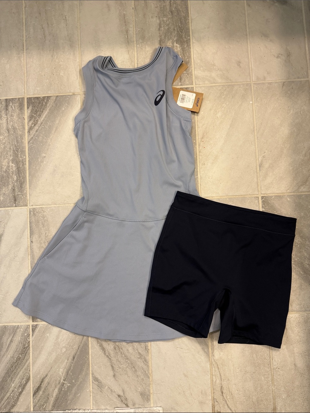 ASICS Light Blue Sleeveless Tennis Dress with navy shorts NWT XS